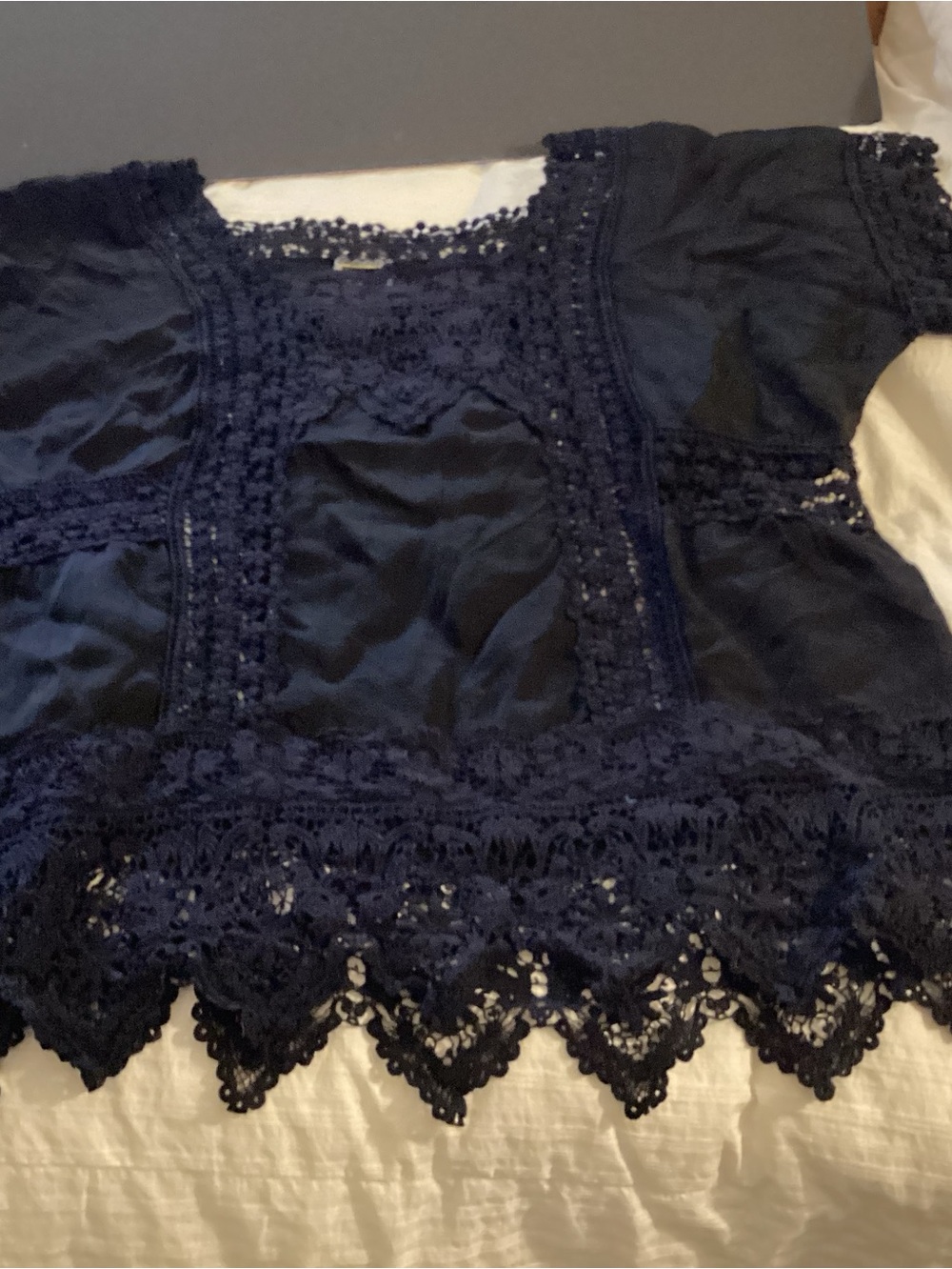 Johnny Was Black Crochet Lace Short Sleeve Blouse